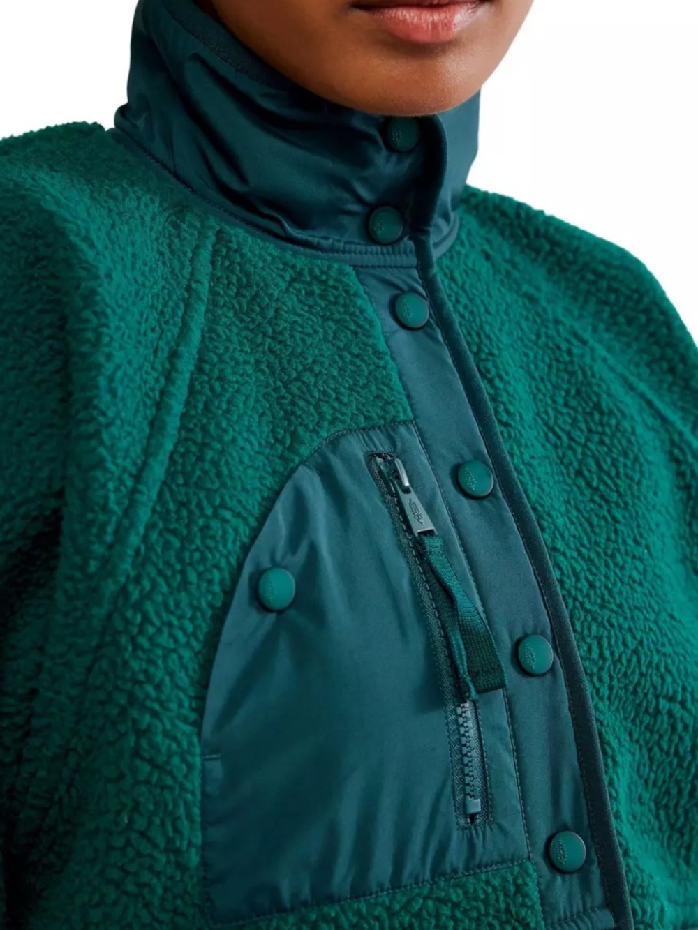 Free People FP Movement Hit the Slopes Women’s Large Sherpa Jacket Green Fleece - Picture 6 of 13
